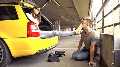 Boot Munching And Nylon Smelling In The Parking Garage