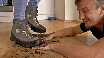 Trampling His Arms With Muddy Hiking Boots